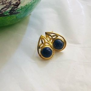 New 2.5 CW Lapis Lazuli Celtic Trinity Knot Sterling 925 Silver Yellow Gold Post